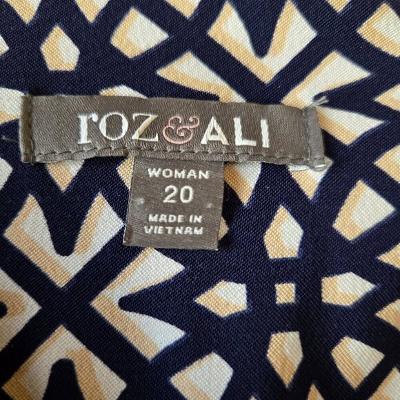 Roz & Ali Navy Blue Tan White Geometric Sleeveless A-Line Midi Dress Sz 20 - Picture 12 of 13